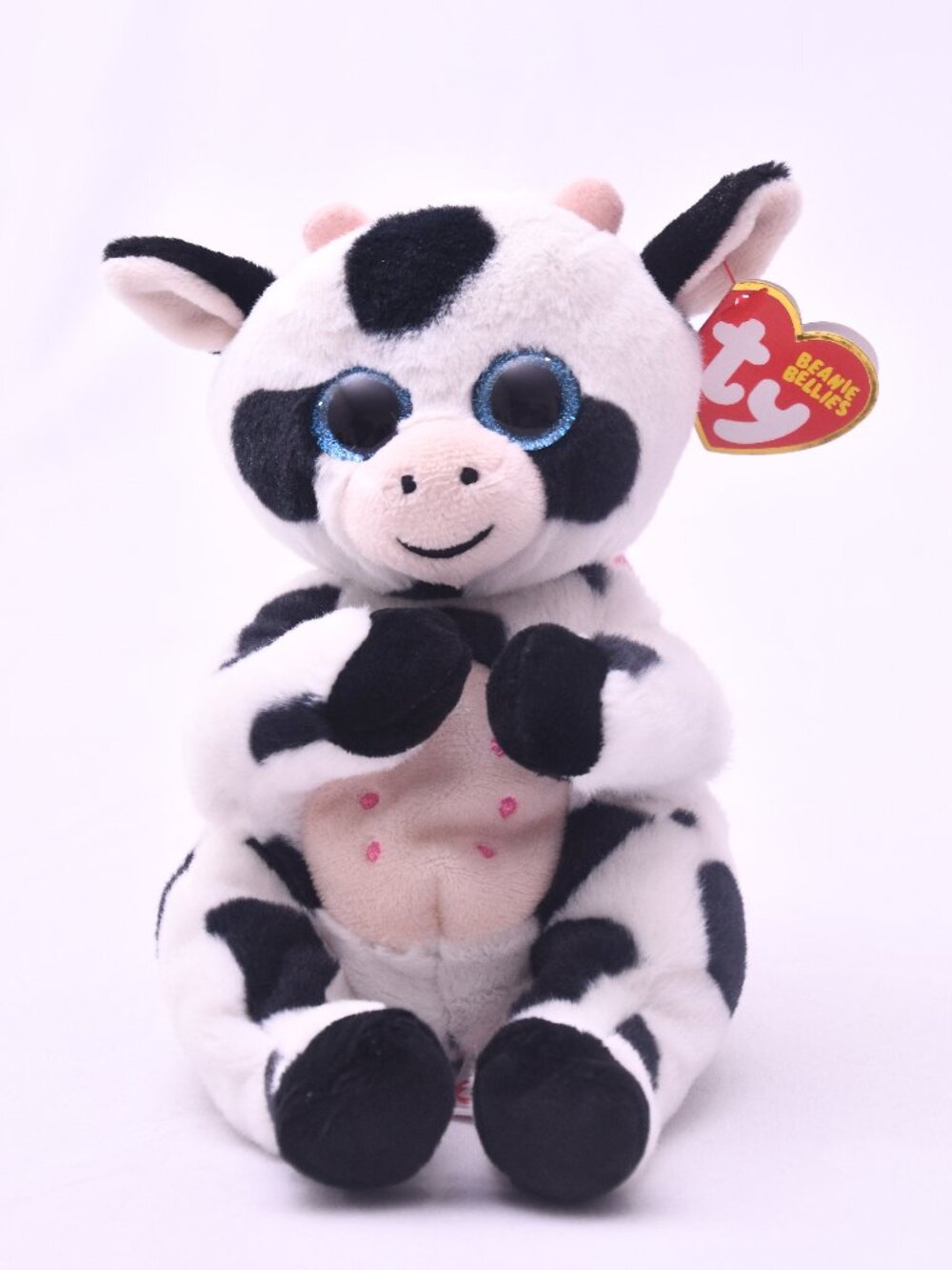 Ty Beanie Bellies Herdly Cow Plush Blue Glitter Eyes Stuffed Animal NWT 8 Inch